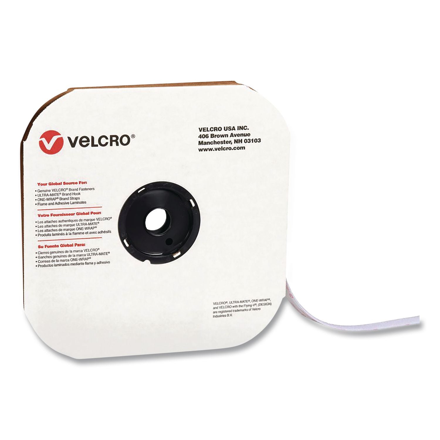 Sticky-Back Fasteners, Loop Side, 0.63" x 75 ft, White