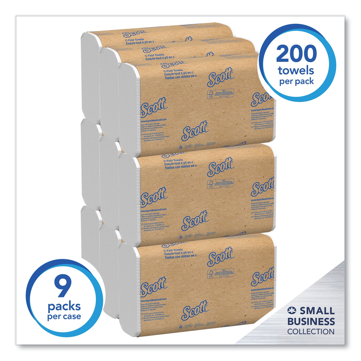 Essential C-Fold Towels for Business, Convenience Pack, 1-Ply, 10.13 x 13.15, White, 200/Pack, 9 Packs/Carton - 