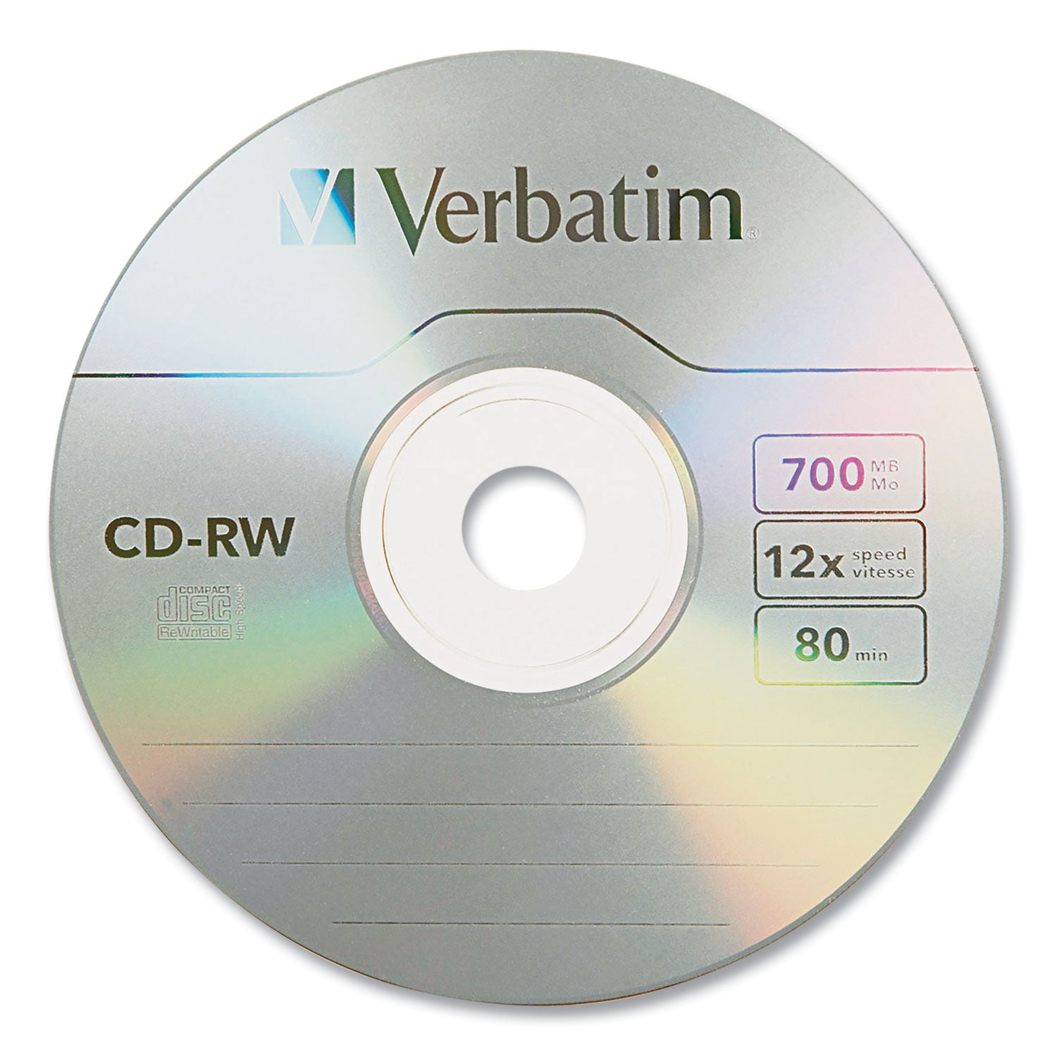 CD-RW High-Speed Rewritable Disc, 700 MB/80 min, 12x, Slim Jewel Case, Silver, 10/Pack - 