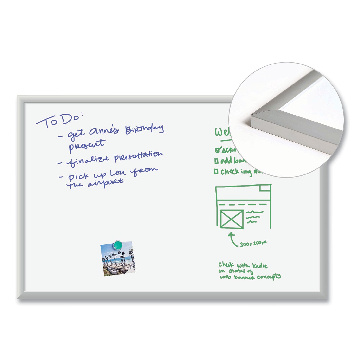 magnetic-dry-erase-board-with-aluminum-frame-35-x-23-white-surface-silver-frame_ubr071u0001 - 2