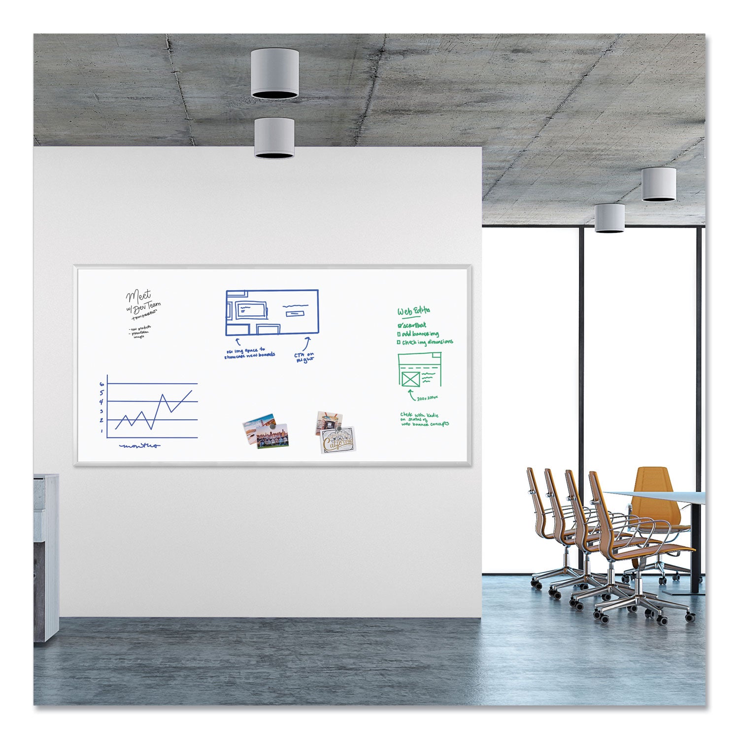 Magnetic Dry Erase Board with Aluminum Frame, 95 x 47, White Surface, Silver Frame