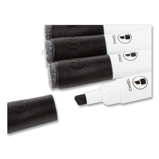 Chisel Tip Low-Odor Dry-Erase Markers with Erasers, Broad Chisel Tip, Black, Dozen