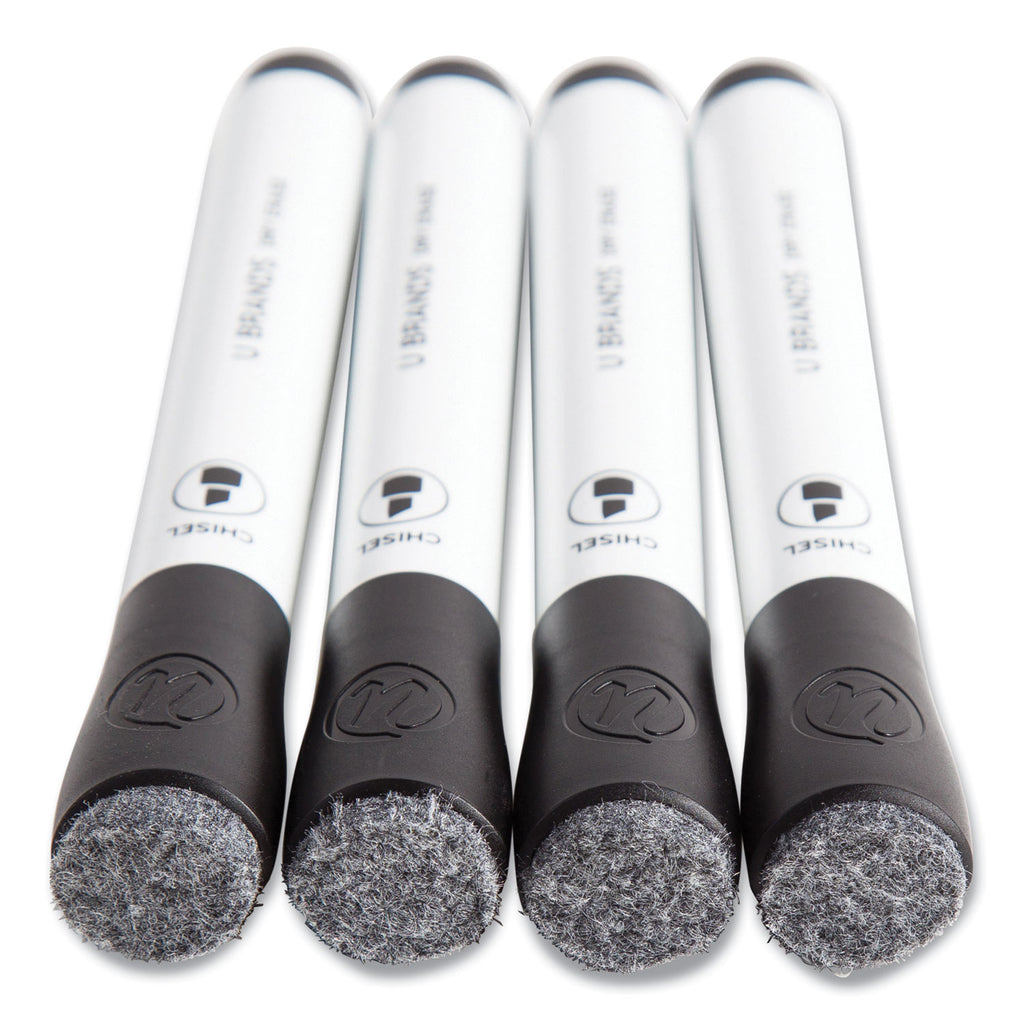 Chisel Tip Low-Odor Dry-Erase Markers with Erasers, Broad Chisel Tip, Black, Dozen