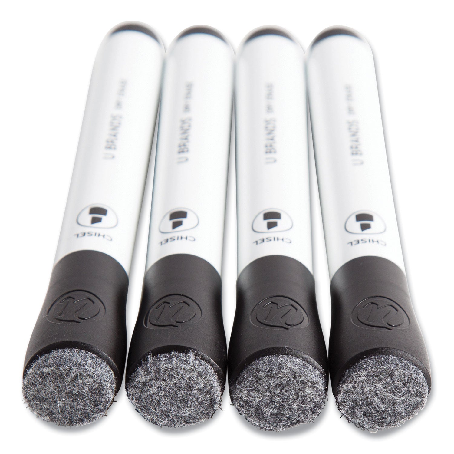 Chisel Tip Low-Odor Dry-Erase Markers with Erasers, Broad Chisel Tip, Black, Dozen