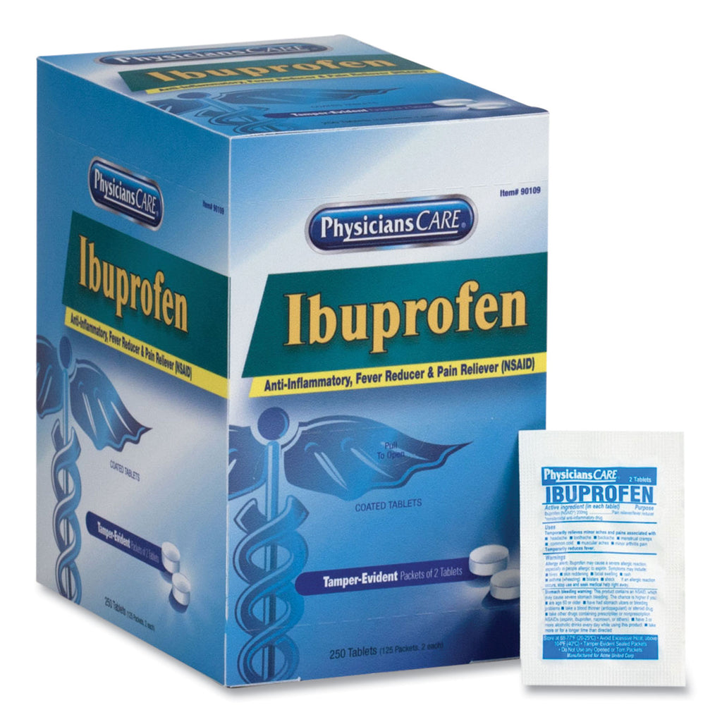 Ibuprofen Pain Reliever, Two-Pack, 125 Packs/Box