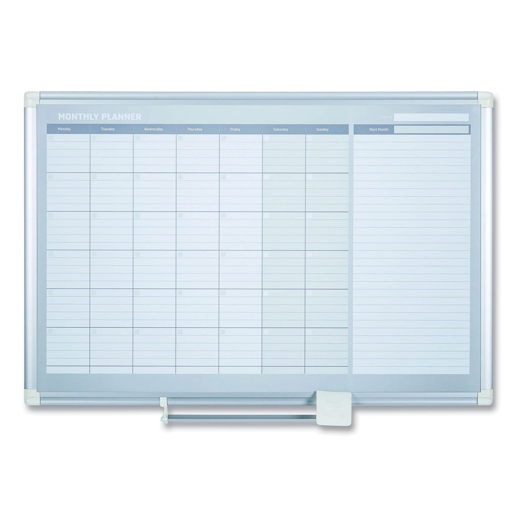 Magnetic Dry Erase Calendar Board, One Month, 36 x 24, White Surface, Silver Aluminum Frame - 