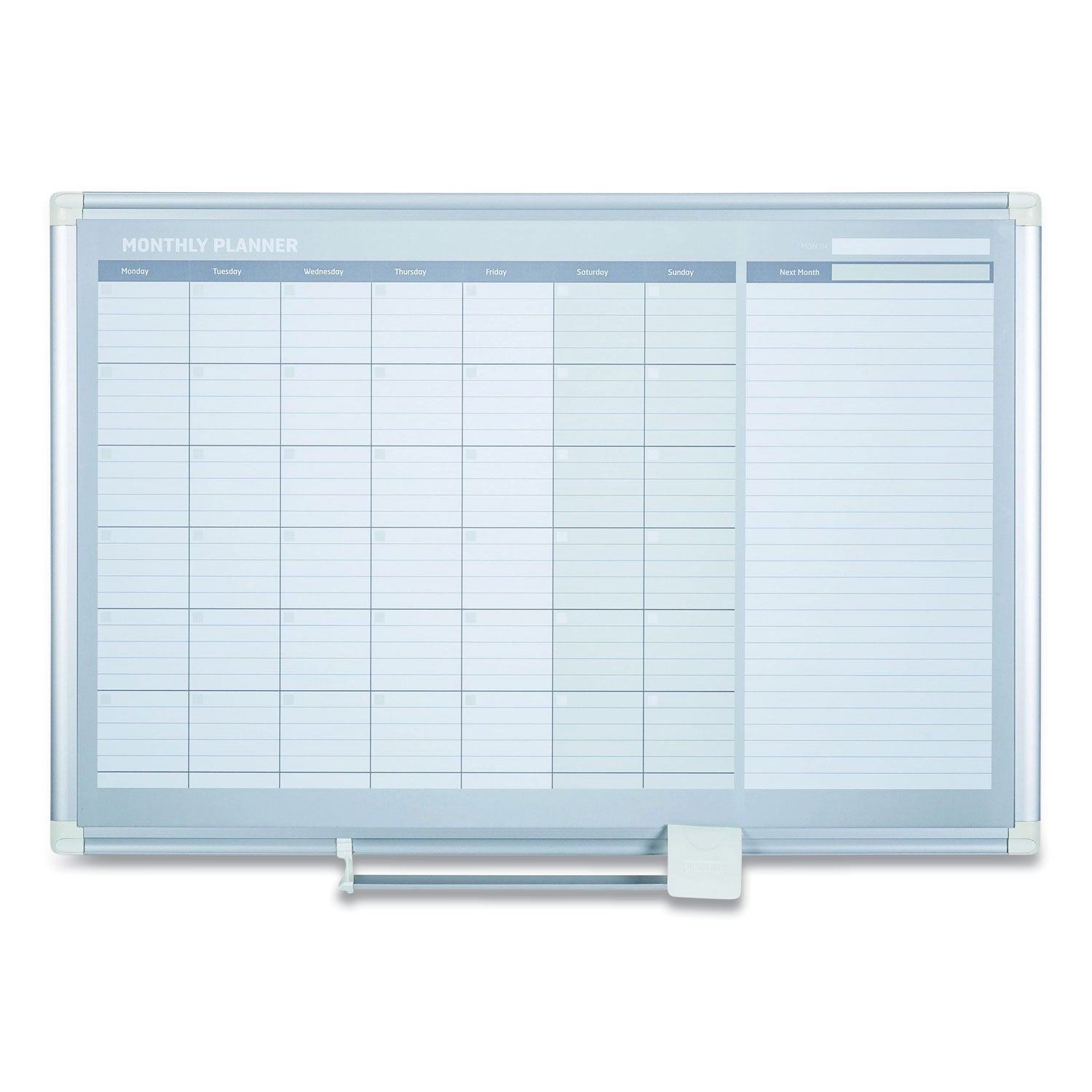 Magnetic Dry Erase Calendar Board, One Month, 48 x 36, White Surface, Silver Aluminum Frame - 