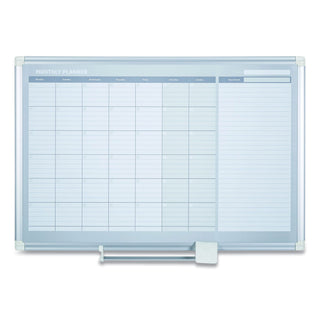 Magnetic Dry Erase Calendar Board, One Month, 48 x 36, White Surface, Silver Aluminum Frame - 