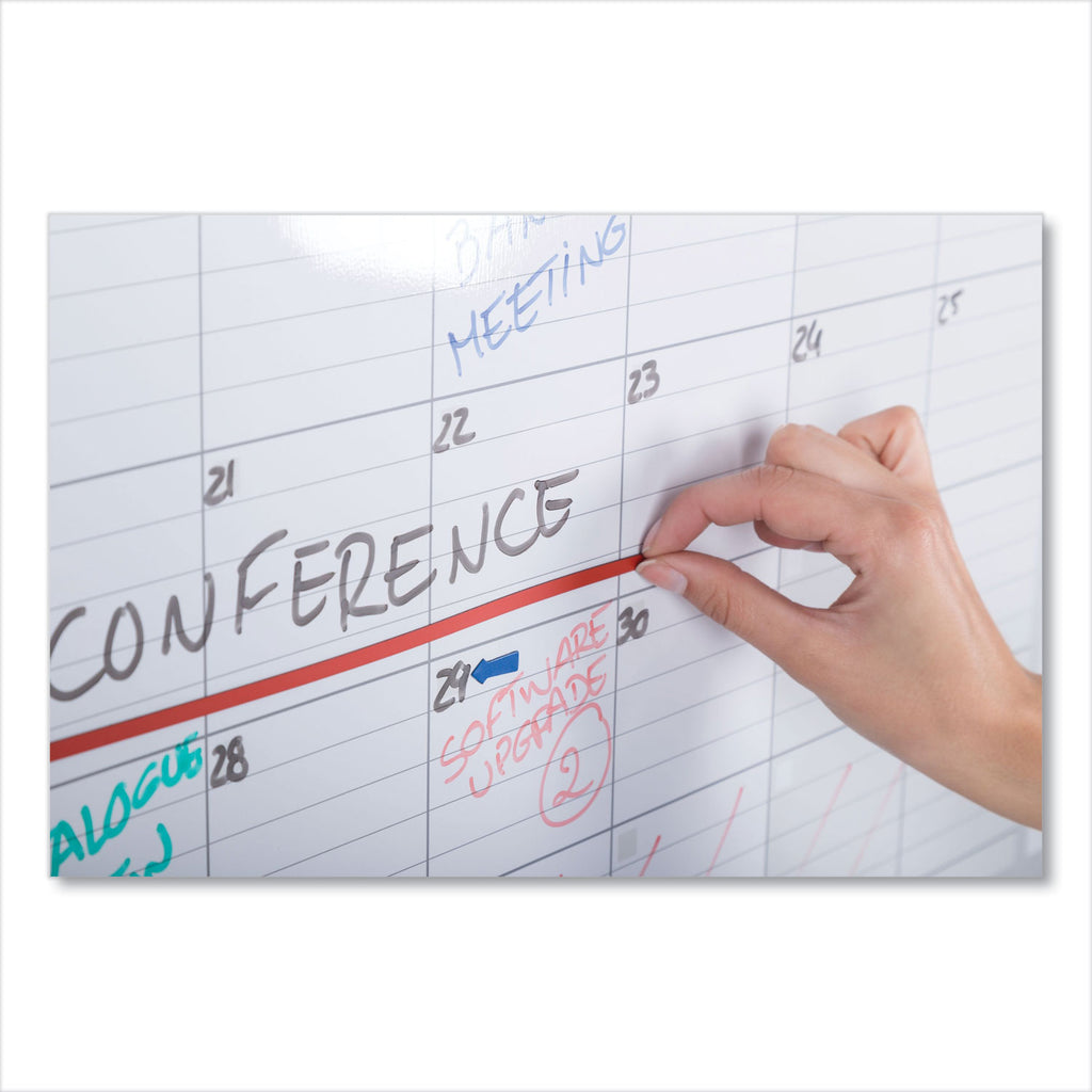 Magnetic Dry Erase Calendar Board, One Month, 48 x 36, White Surface, Silver Aluminum Frame - 