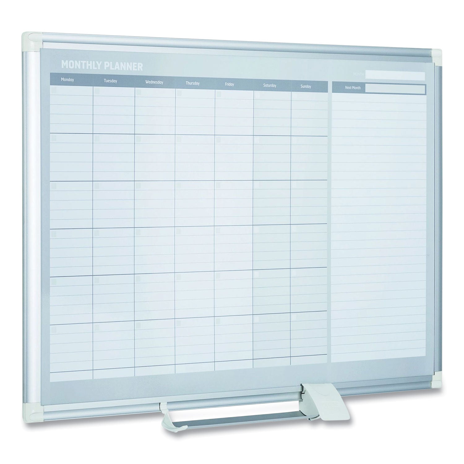 Magnetic Dry Erase Calendar Board, One Month, 48 x 36, White Surface, Silver Aluminum Frame - 