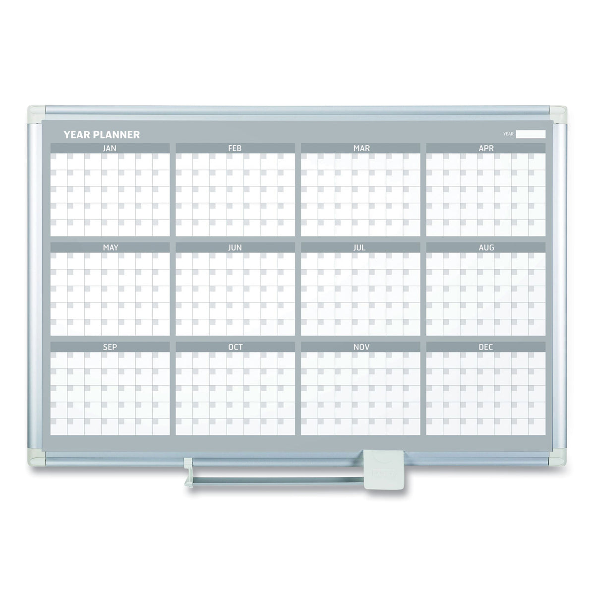 Magnetic Dry Erase Calendar Board, 12-Month, 36 x 24, White Surface, Silver Aluminum Frame