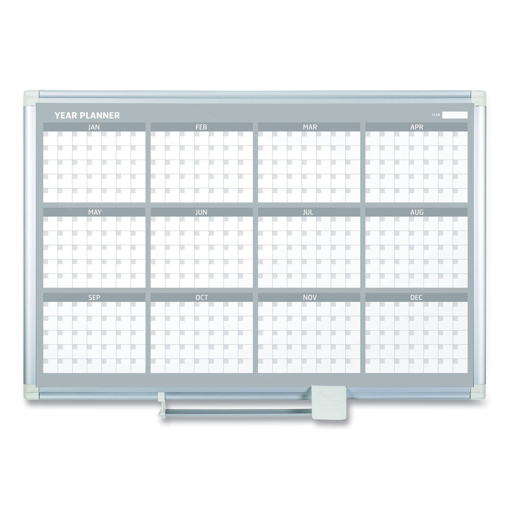 Magnetic Dry Erase Calendar Board, 12-Month, 36 x 24, White Surface, Silver Aluminum Frame - 