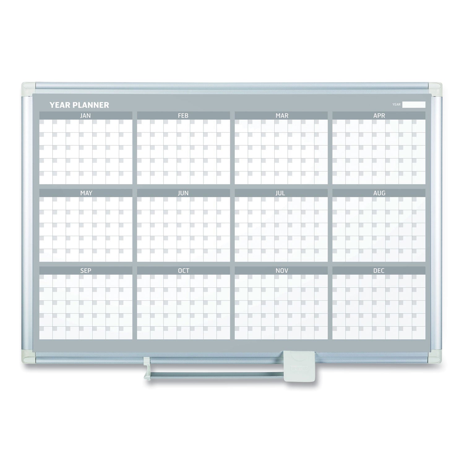 Magnetic Dry Erase Calendar Board, 12-Month, 36 x 24, White Surface, Silver Aluminum Frame - 