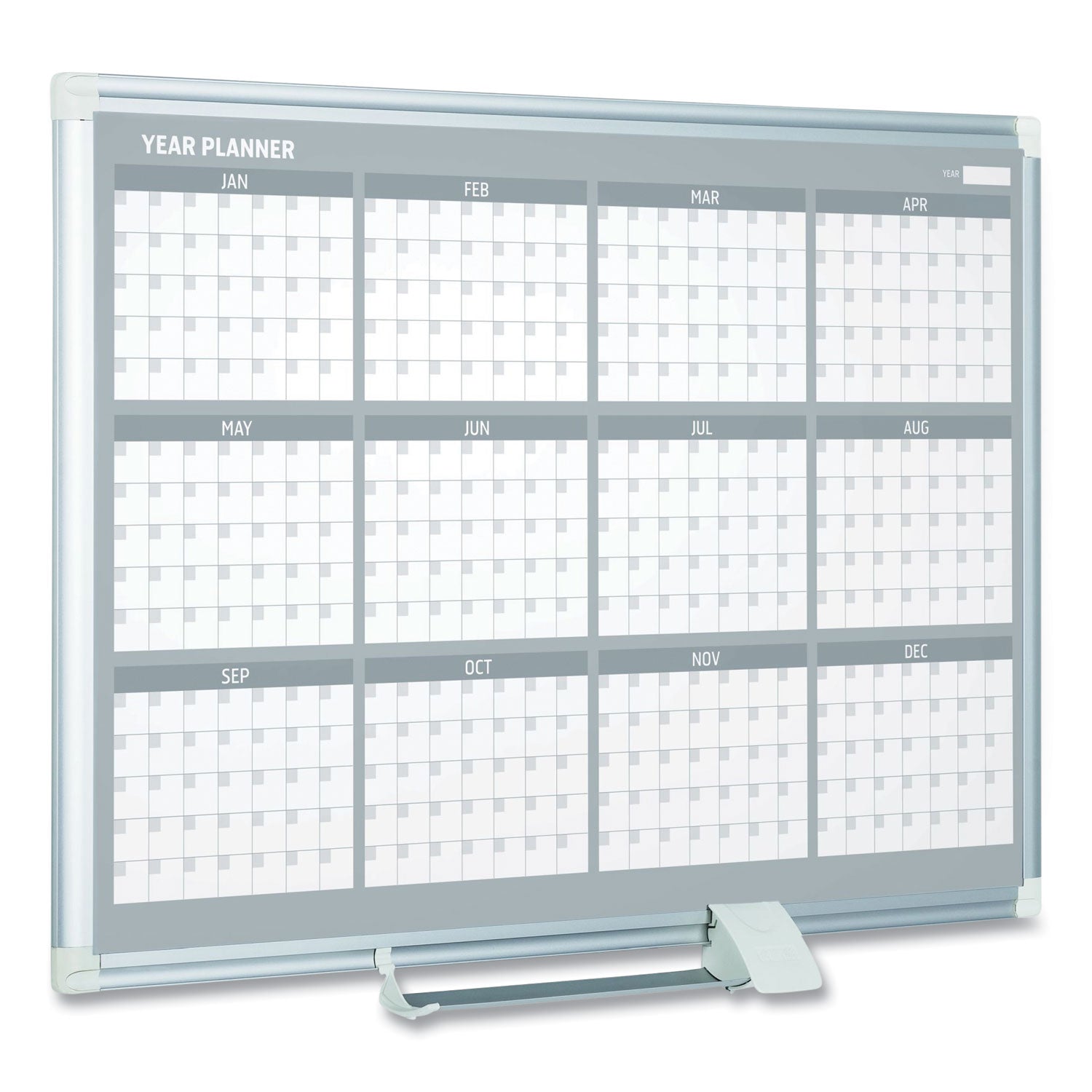 Magnetic Dry Erase Calendar Board, 12-Month, 36 x 24, White Surface, Silver Aluminum Frame - 