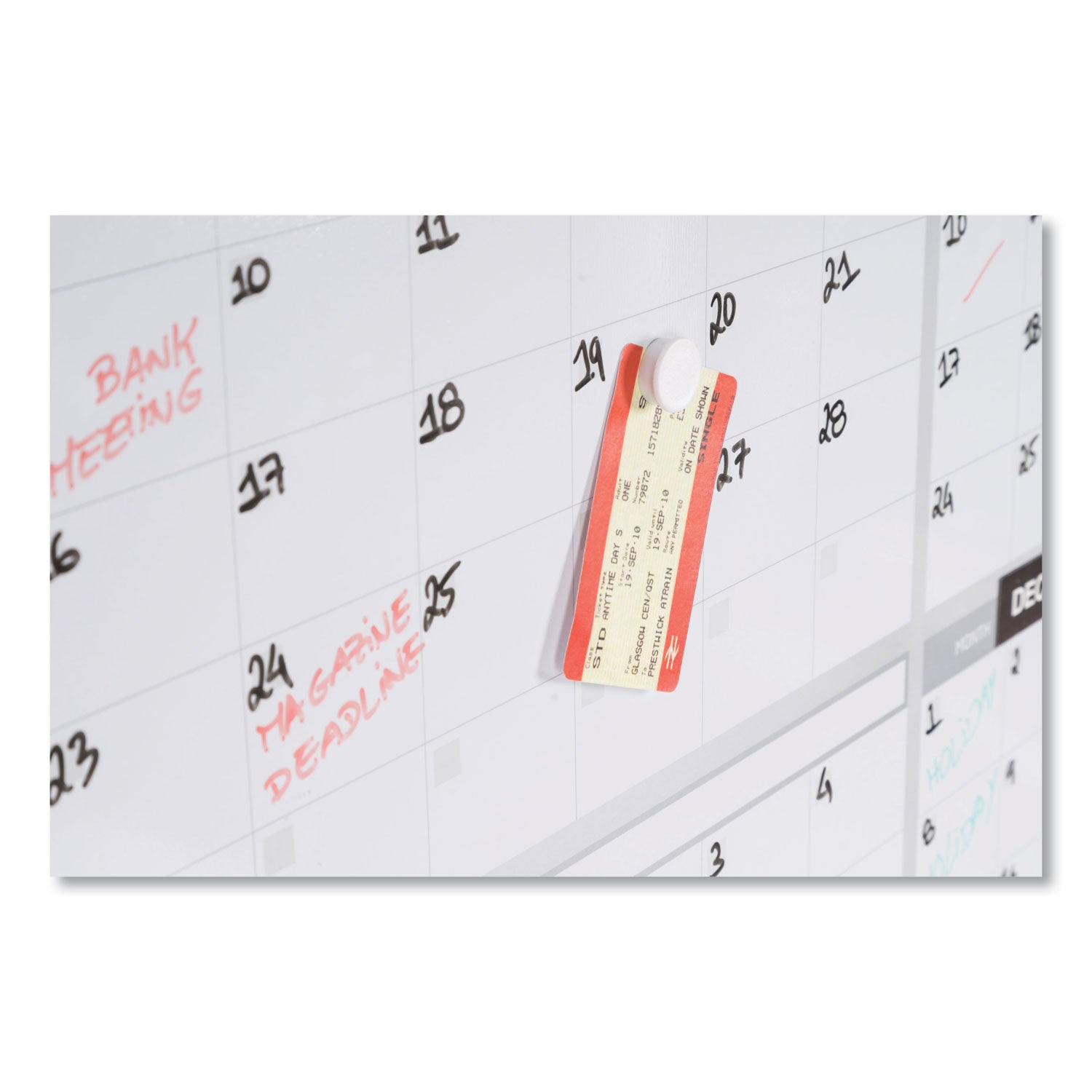 Magnetic Dry Erase Calendar Board, Four Month, 48 x 36, White Surface, Silver Aluminum Frame - 