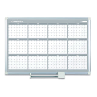 Magnetic Dry Erase Calendar Board, 12-Month, 48 x 36, White Surface, Silver Aluminum Frame - 