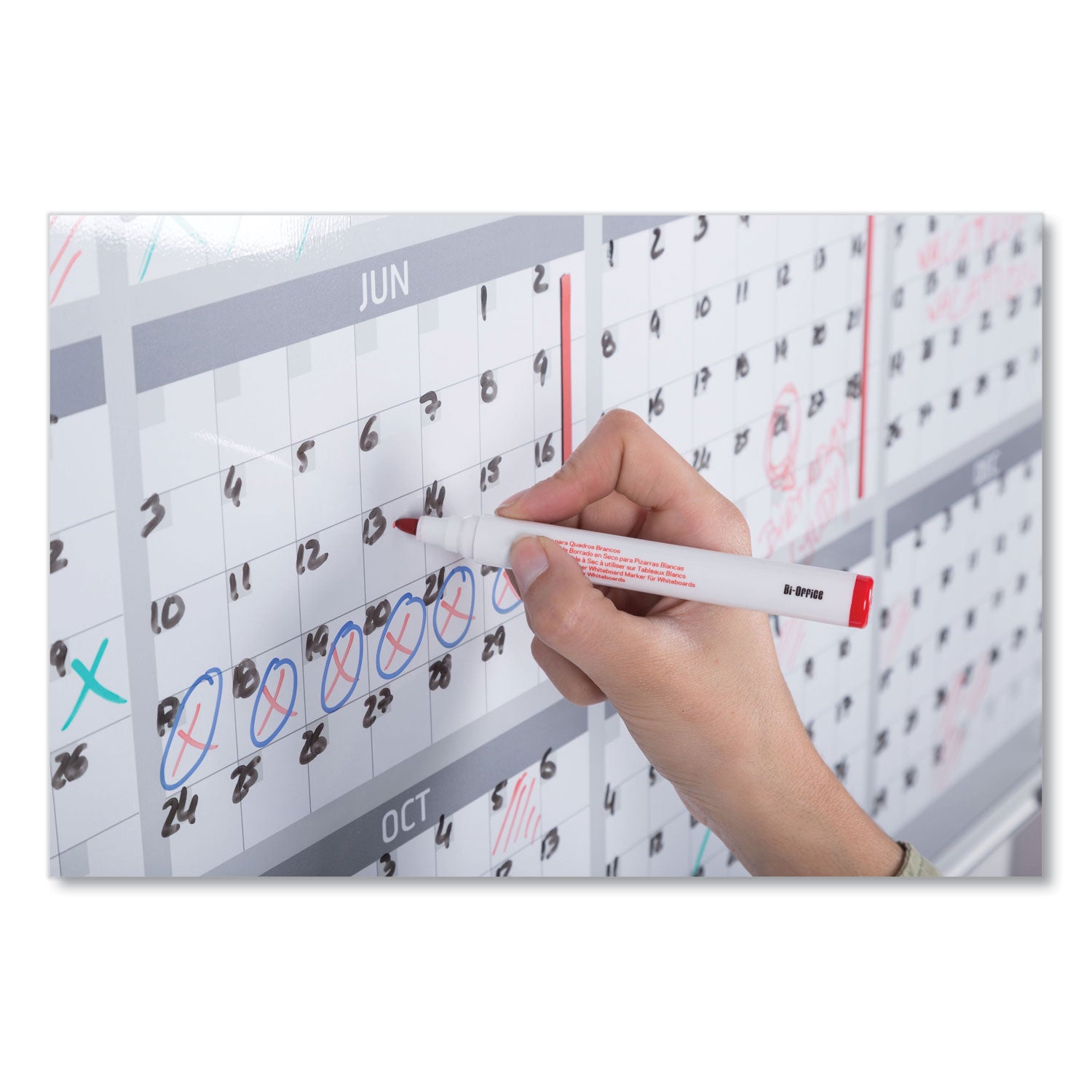 Magnetic Dry Erase Calendar Board, 12-Month, 48 x 36, White Surface, Silver Aluminum Frame - 