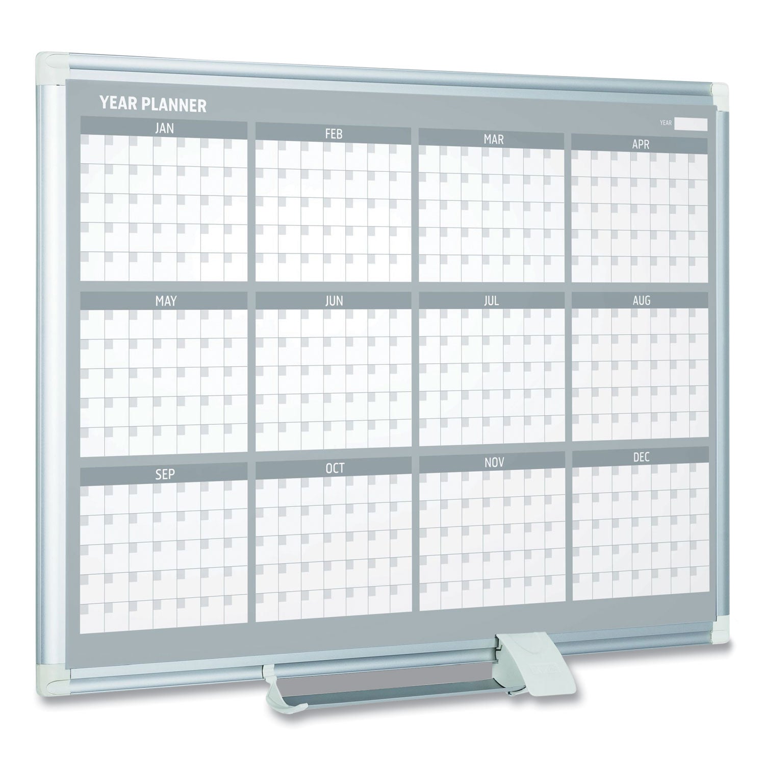 Magnetic Dry Erase Calendar Board, 12-Month, 48 x 36, White Surface, Silver Aluminum Frame - 