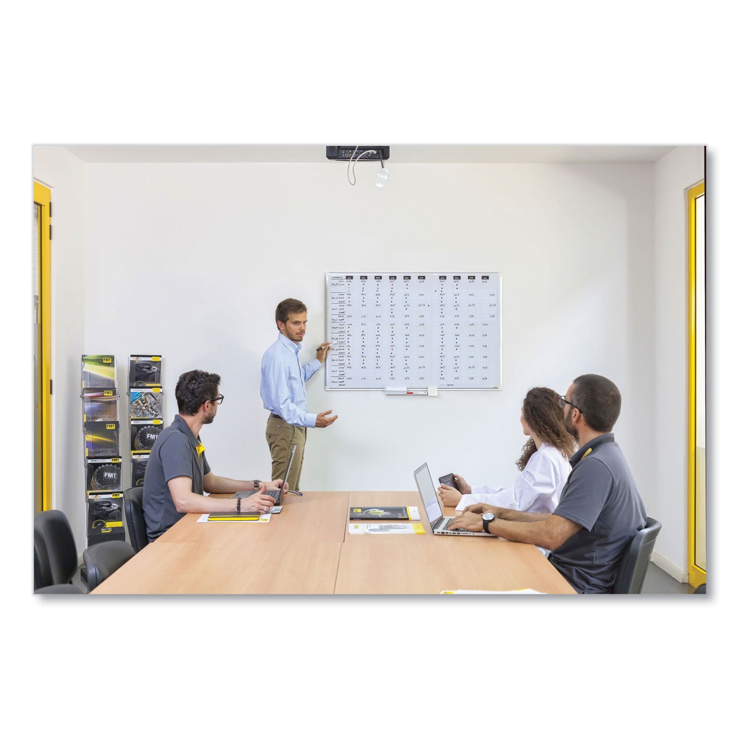 Ruled Magnetic Steel Dry Erase Planning Board, 48 x 36, White Surface, Silver Aluminum Frame - 