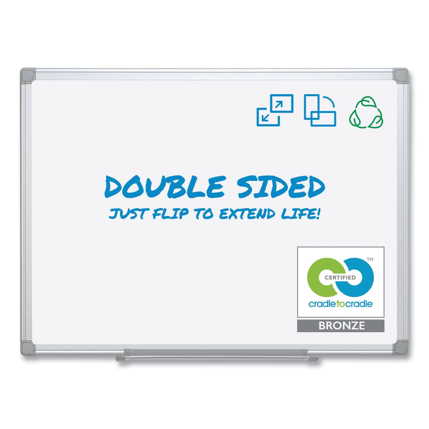 Earth Silver Easy-Clean Dry Erase Board, Reversible, 72 x 48, White Surface, Silver Aluminum Frame - 