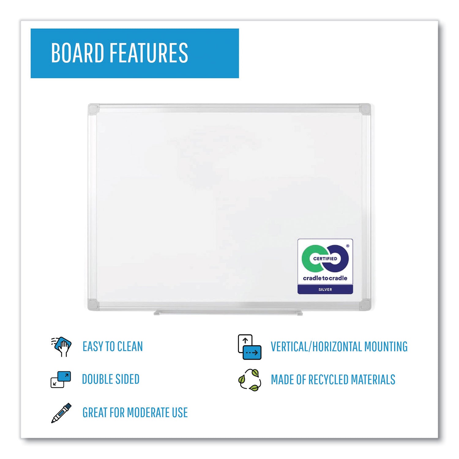 Earth Silver Easy-Clean Dry Erase Board, Reversible, 72 x 48, White Surface, Silver Aluminum Frame - 