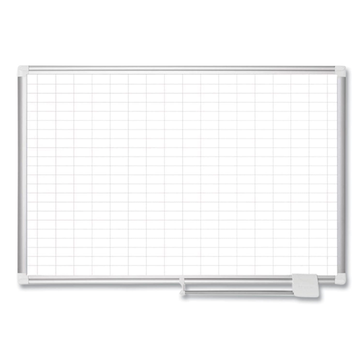 Gridded Magnetic Steel Dry Erase Planning Board, 1 x 2 Grid, 72 x 48, White Surface, Silver Aluminum Frame - 