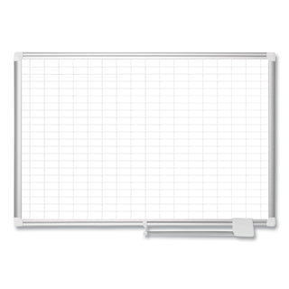 Gridded Magnetic Steel Dry Erase Planning Board, 1 x 2 Grid, 72 x 48, White Surface, Silver Aluminum Frame - 