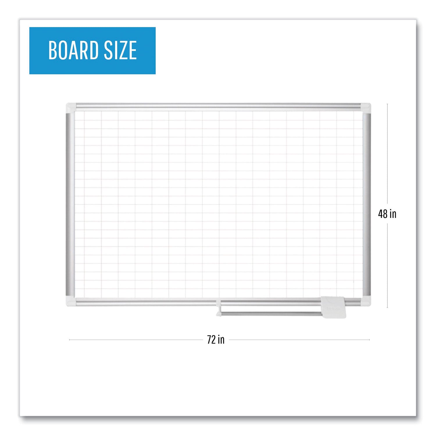 Gridded Magnetic Steel Dry Erase Planning Board, 1 x 2 Grid, 72 x 48, White Surface, Silver Aluminum Frame - 