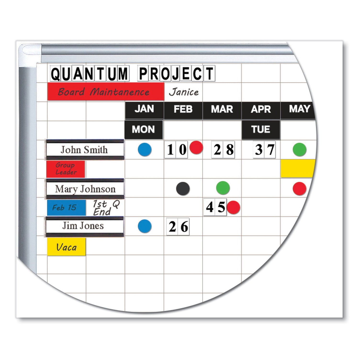 Gridded Magnetic Steel Dry Erase Planning Board, 1 x 2 Grid, 72 x 48, White Surface, Silver Aluminum Frame - 