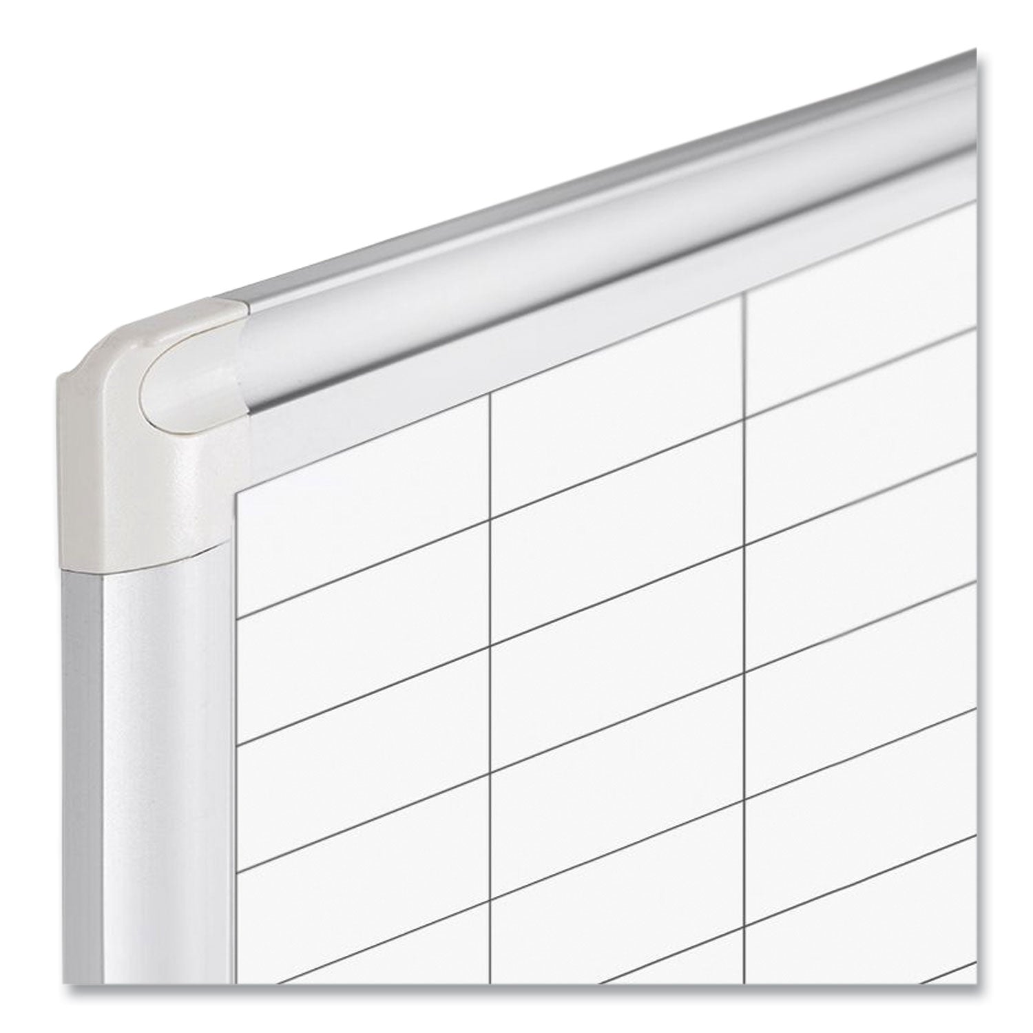 Gridded Magnetic Steel Dry Erase Planning Board, 1 x 2 Grid, 72 x 48, White Surface, Silver Aluminum Frame - 