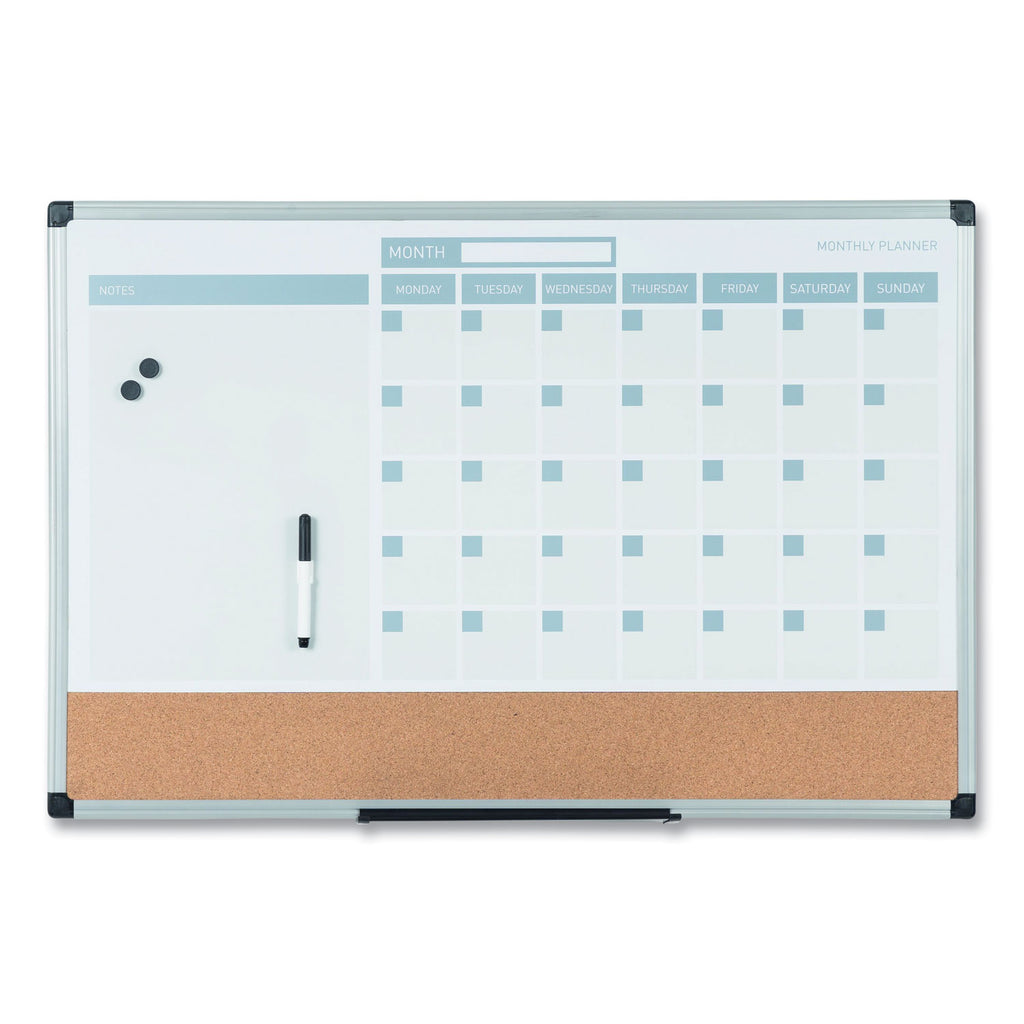 3-in-1 Calendar Planner, 36 x 24, White Surface, Silver Aluminum Frame - 