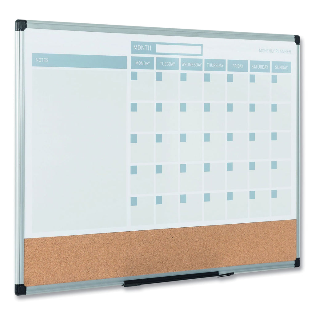 3-in-1 Calendar Planner, 36 x 24, White Surface, Silver Aluminum Frame - 