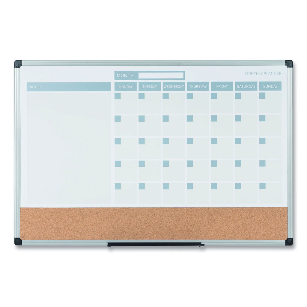 3-in-1 Calendar Planner, 36 x 24, White Surface, Silver Aluminum Frame - 