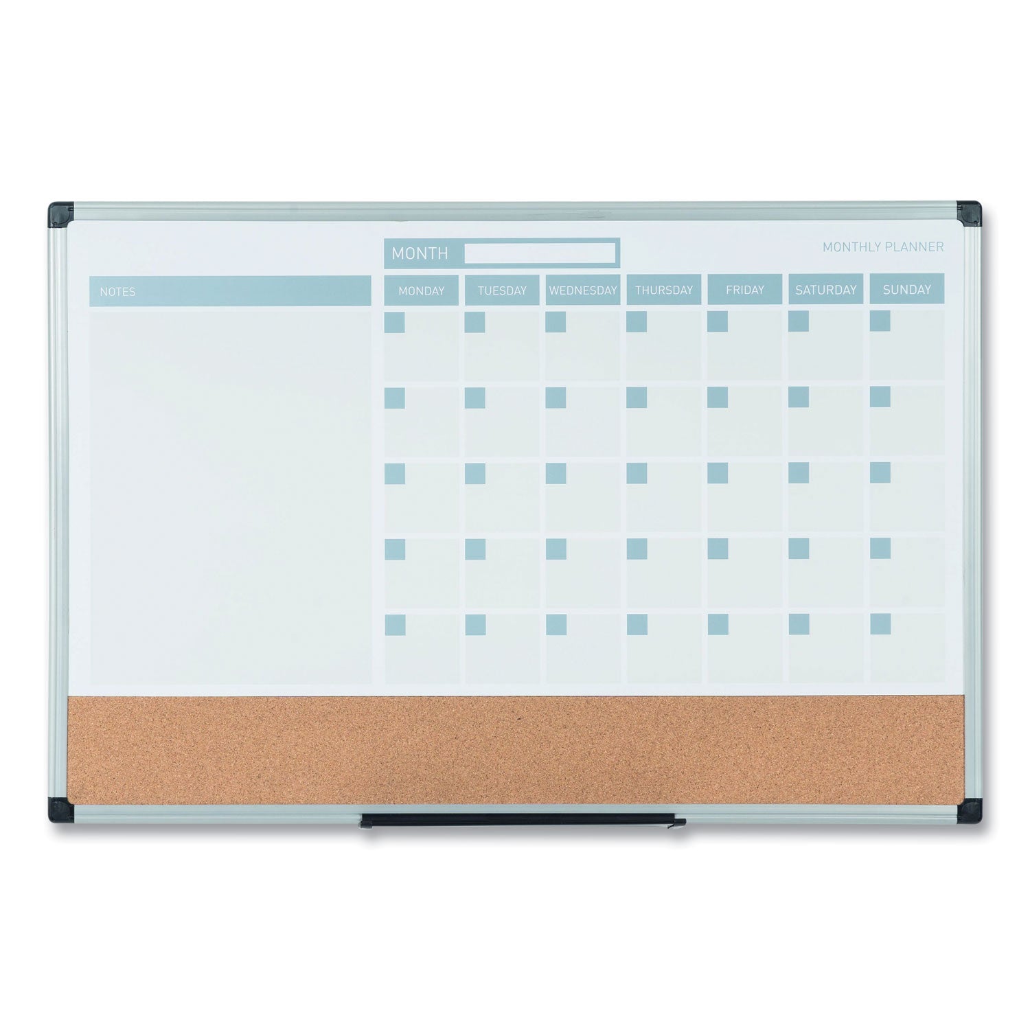 3-in-1 Calendar Planner, 36 x 24, White Surface, Silver Aluminum Frame - 