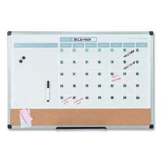 3-in-1 Planner Board, 24 x 18, Tan/White/Blue Surface, Silver Aluminum Frame - 
