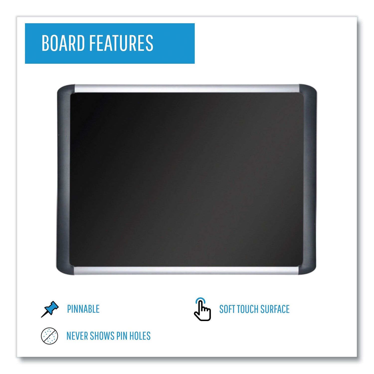 Soft-touch Bulletin Board, 72 x 48, Black Fabric Surface, Aluminum/Black Aluminum Frame - 