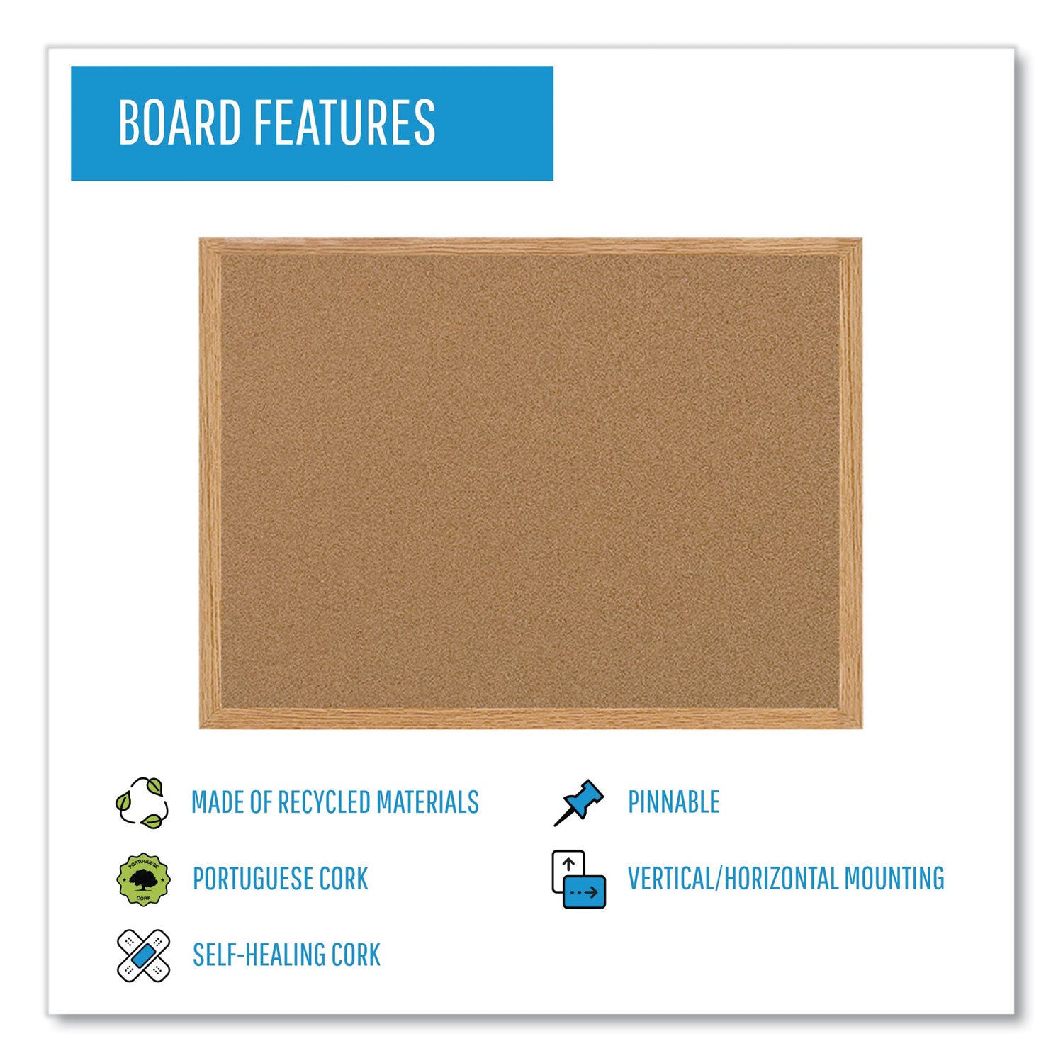 Earth Cork Board, 48 x 36, Tan Surface, Oak Wood Frame - 4