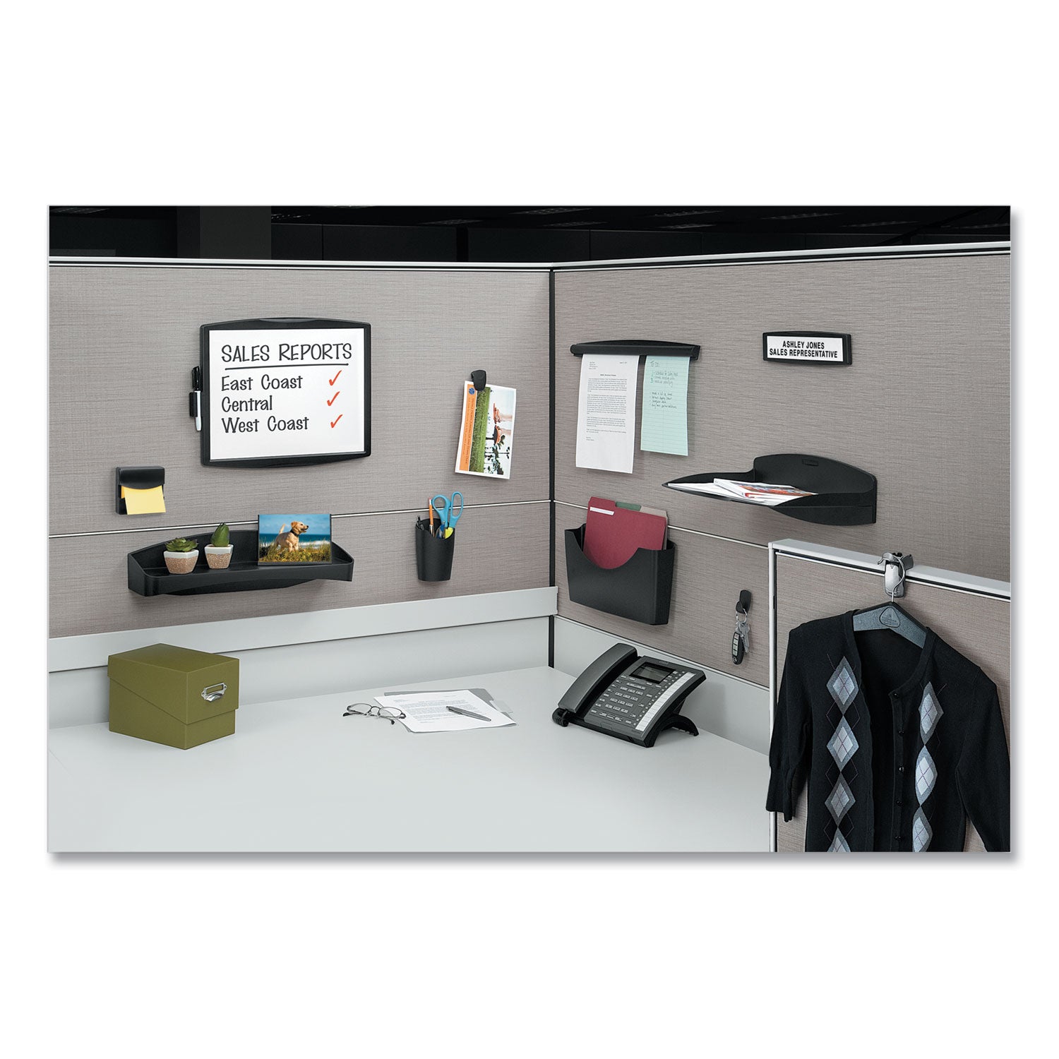 Plastic Partition Additions Nameplate, 9 x 0.75 x 2.5, Fabric Panel Mount, Dark Graphite - 