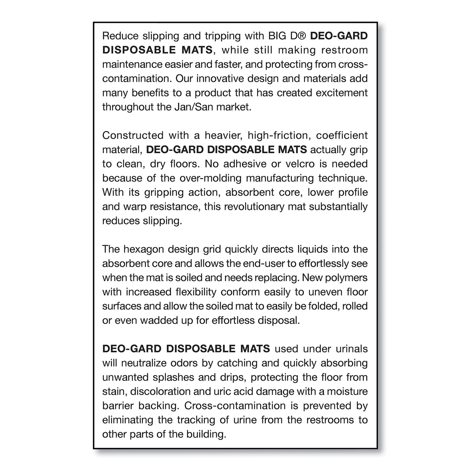 Deo-Gard Disposable Urinal Mat, Charcoal, Mountain Air, 17.5 x 20.5, 6/Carton