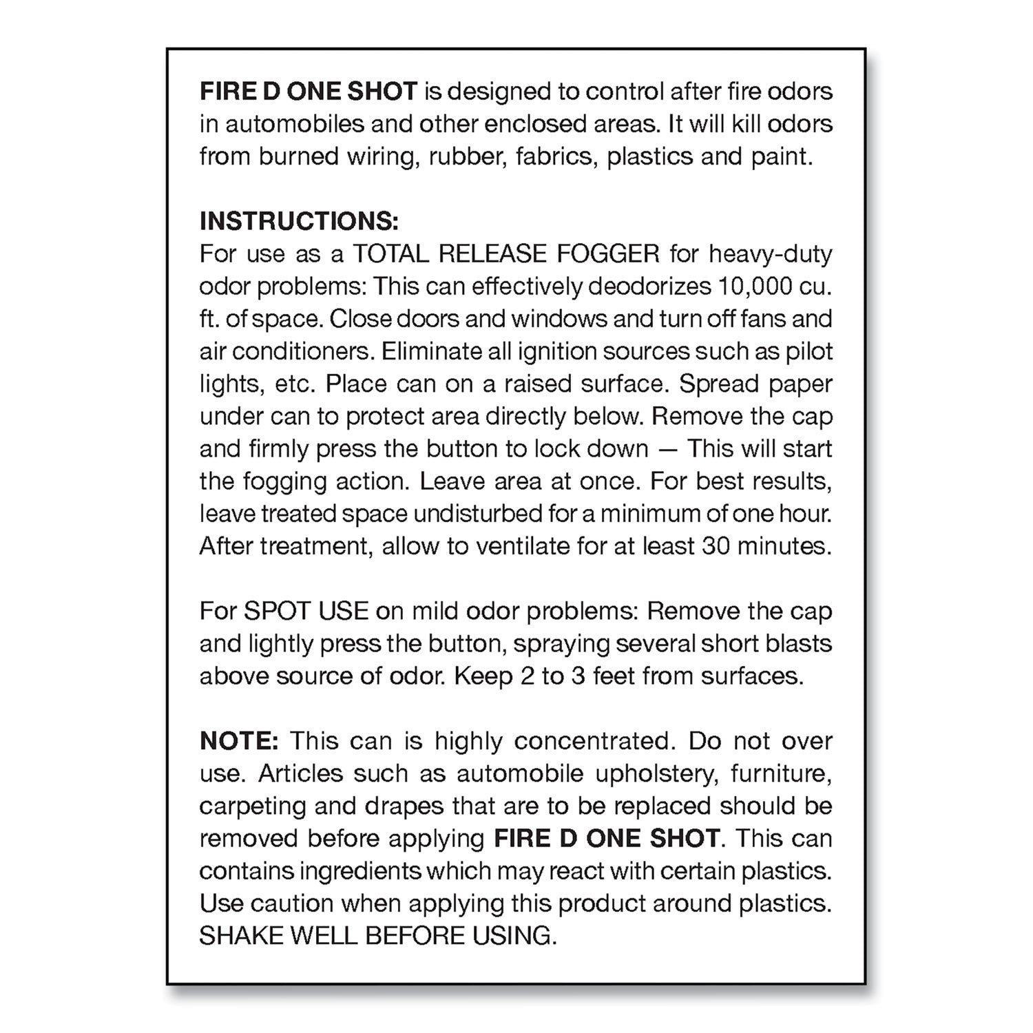 Fire D One Shot Aerosol, 5 oz Aerosol Spray, 12/Carton - 