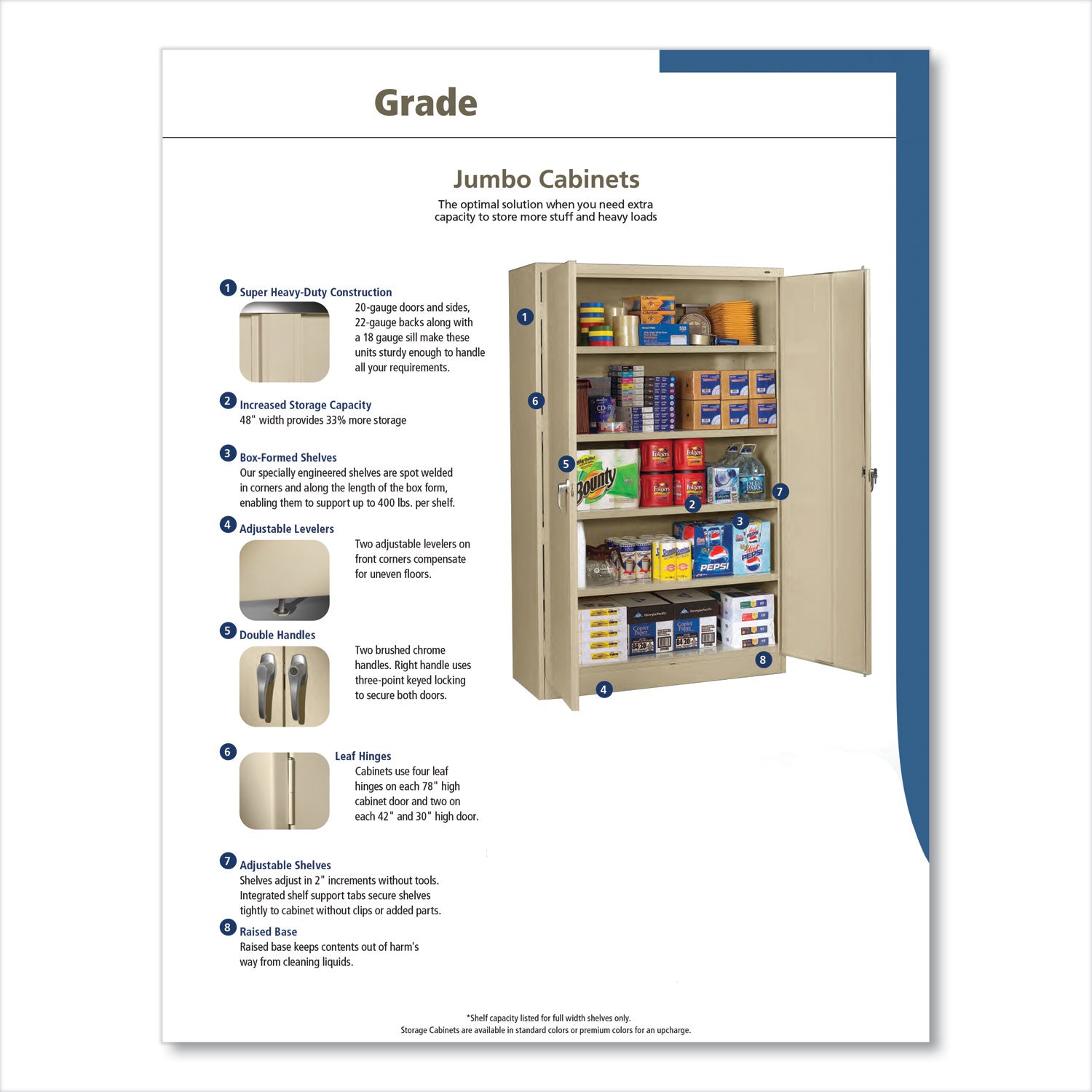 Assembled Jumbo Steel Storage Cabinet, 48w x 24d x 78h, Light Gray - 