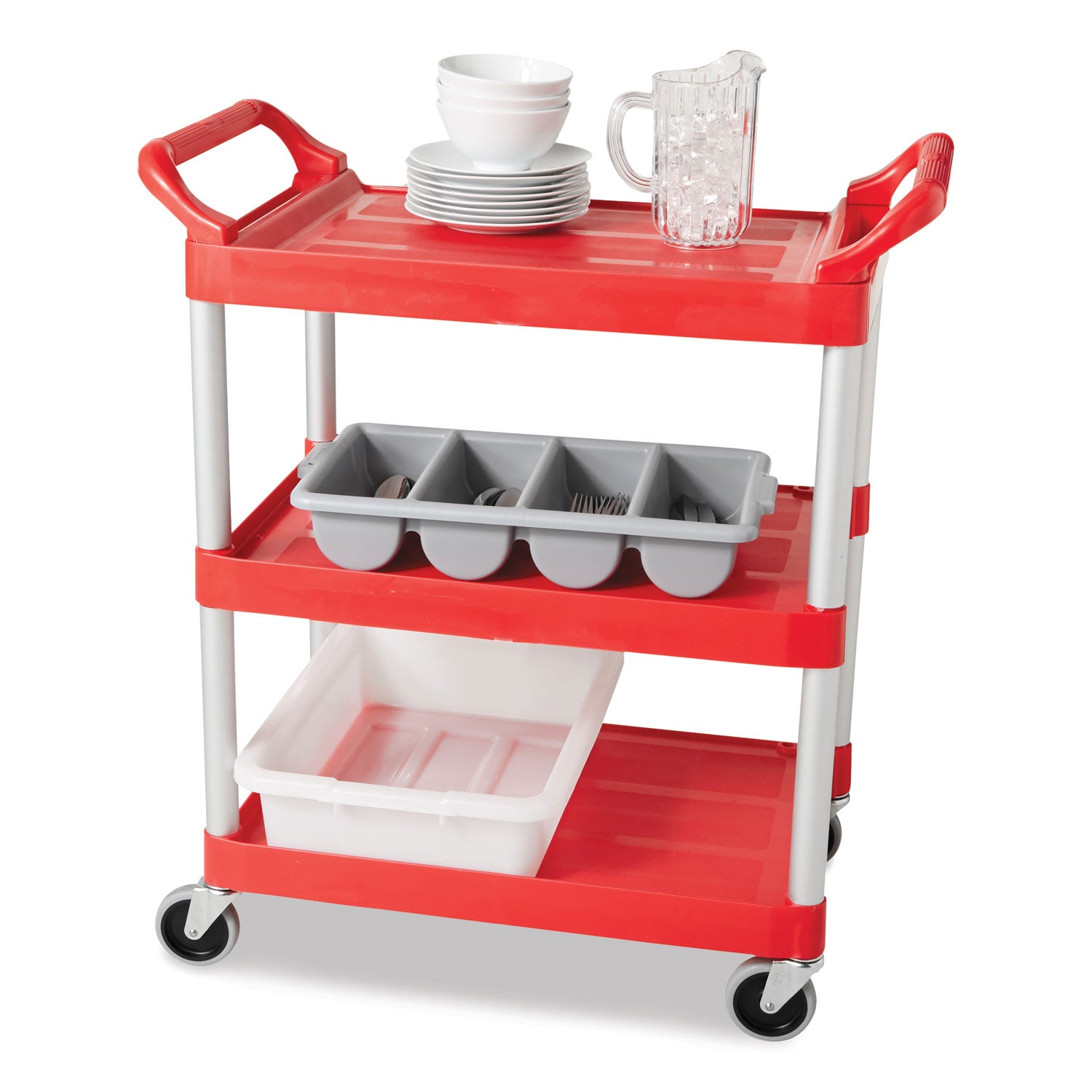 Cutlery Bin, 4 Compartments, Plastic, 11.5 x 21.25 x 3.75, Plastic, Gray