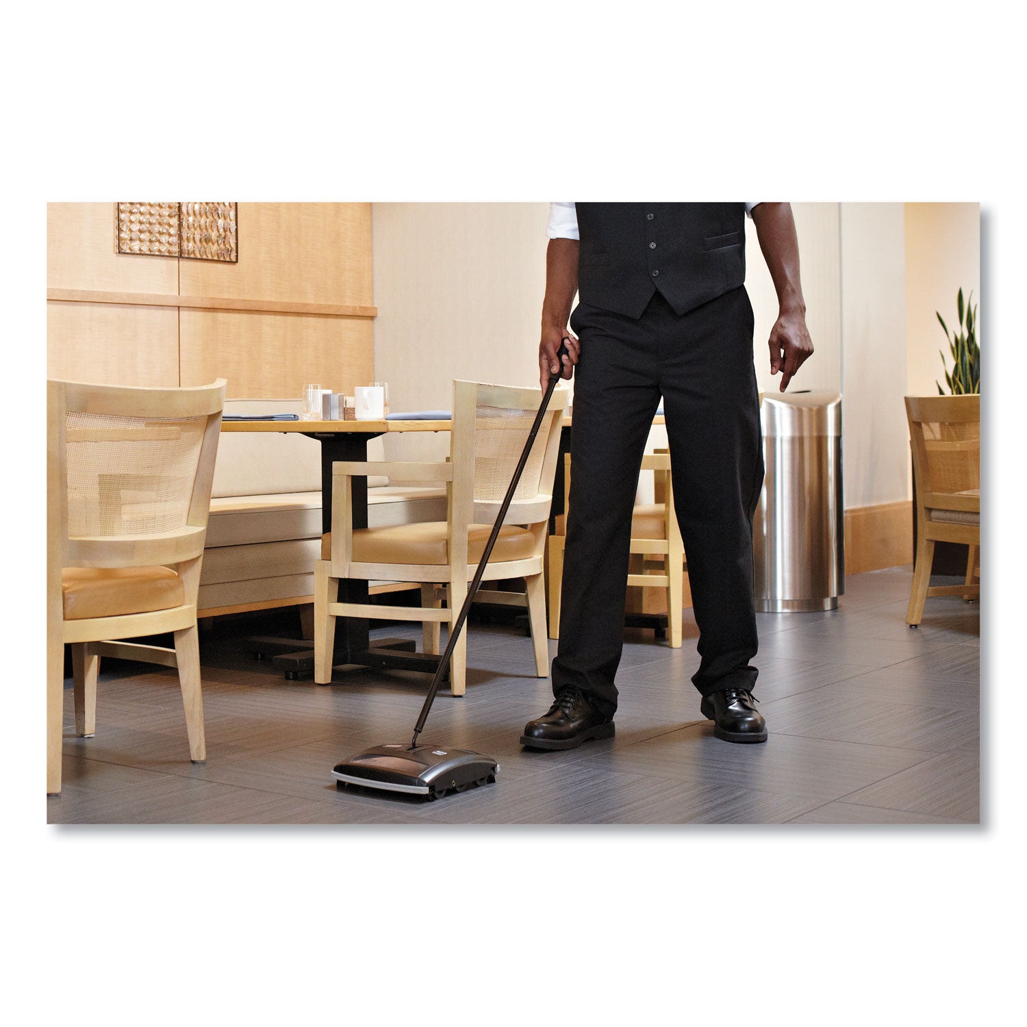 Brushless Mechanical Sweeper, 44'' Handle, Black/Yellow