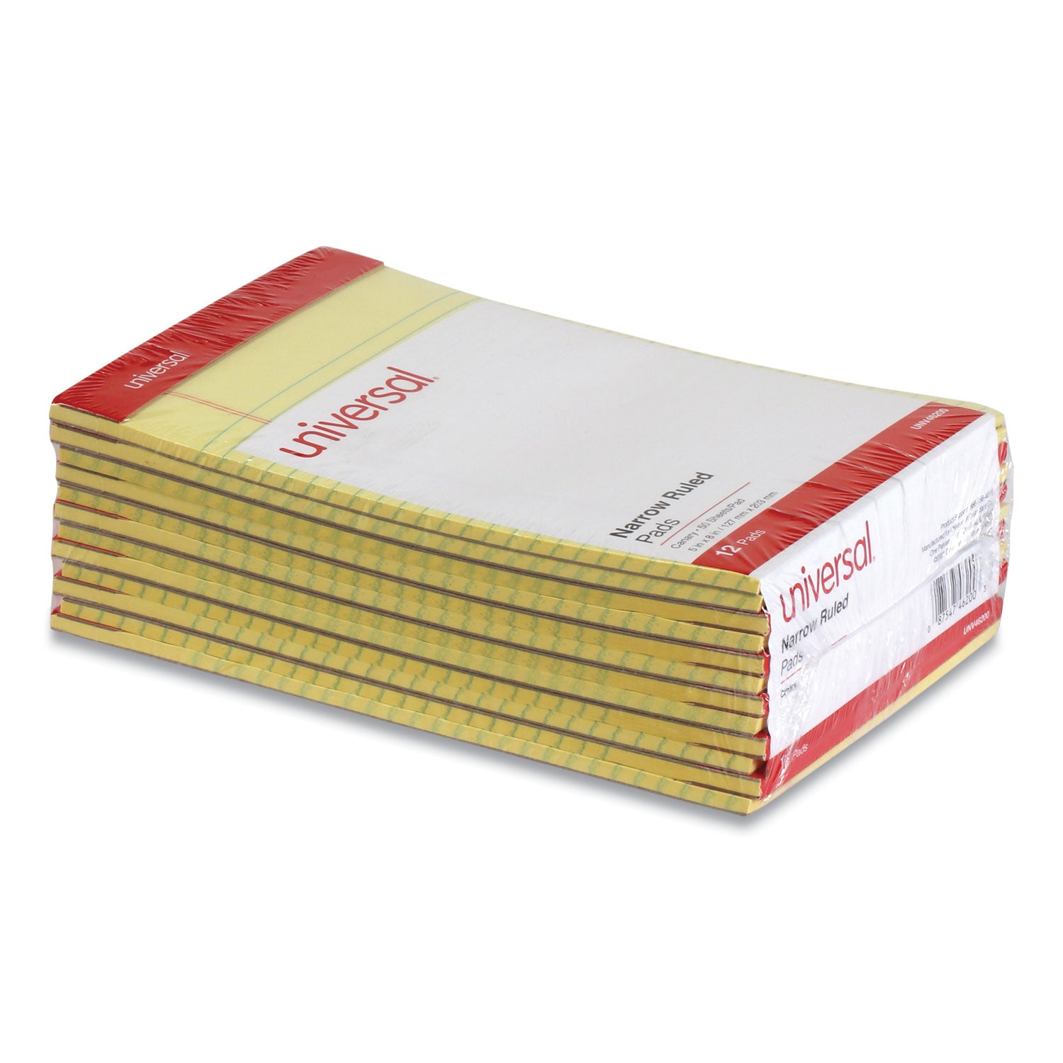 Perforated Ruled Writing Pads, Narrow Rule, Red Headband, 50 Canary-Yellow 5 x 8 Sheets, Dozen - 