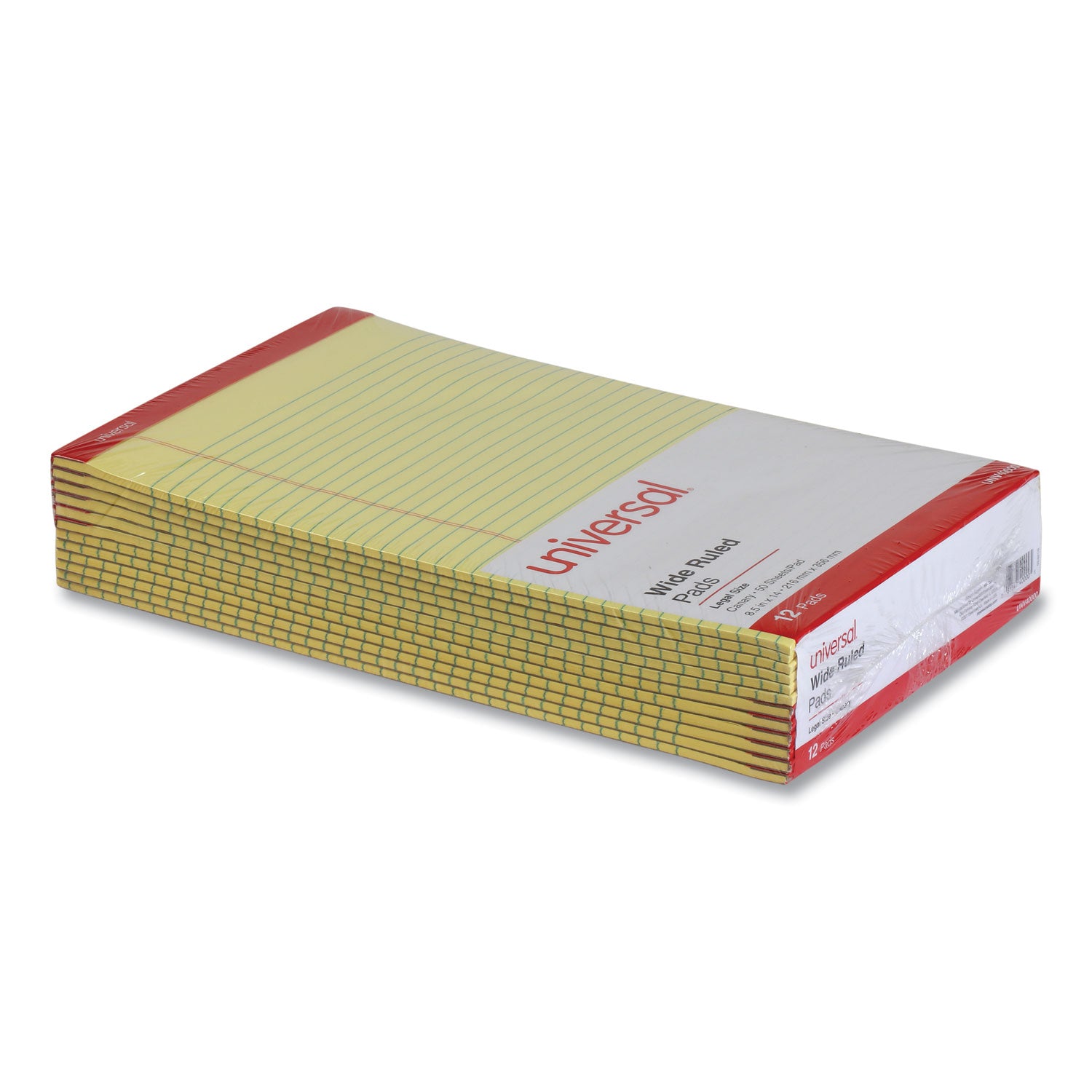 Perforated Ruled Writing Pads, Wide/Legal Rule, Red Headband, 50 Canary-Yellow 8.5 x 14 Sheets, Dozen - 