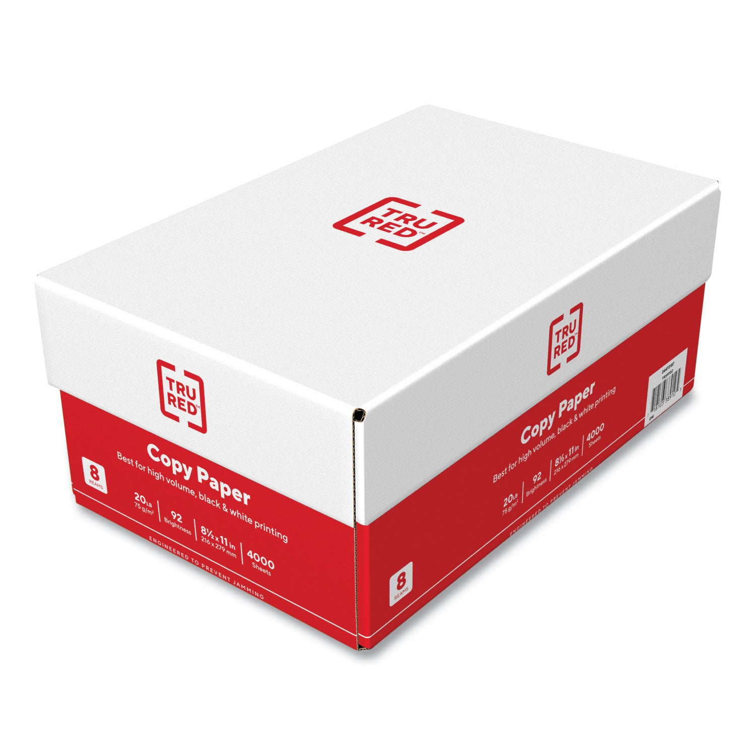 Copy Paper, 92 Bright, 20 lb Bond Weight, 8.5 x 11, 500 Sheets/Ream, 8 Reams/Carton