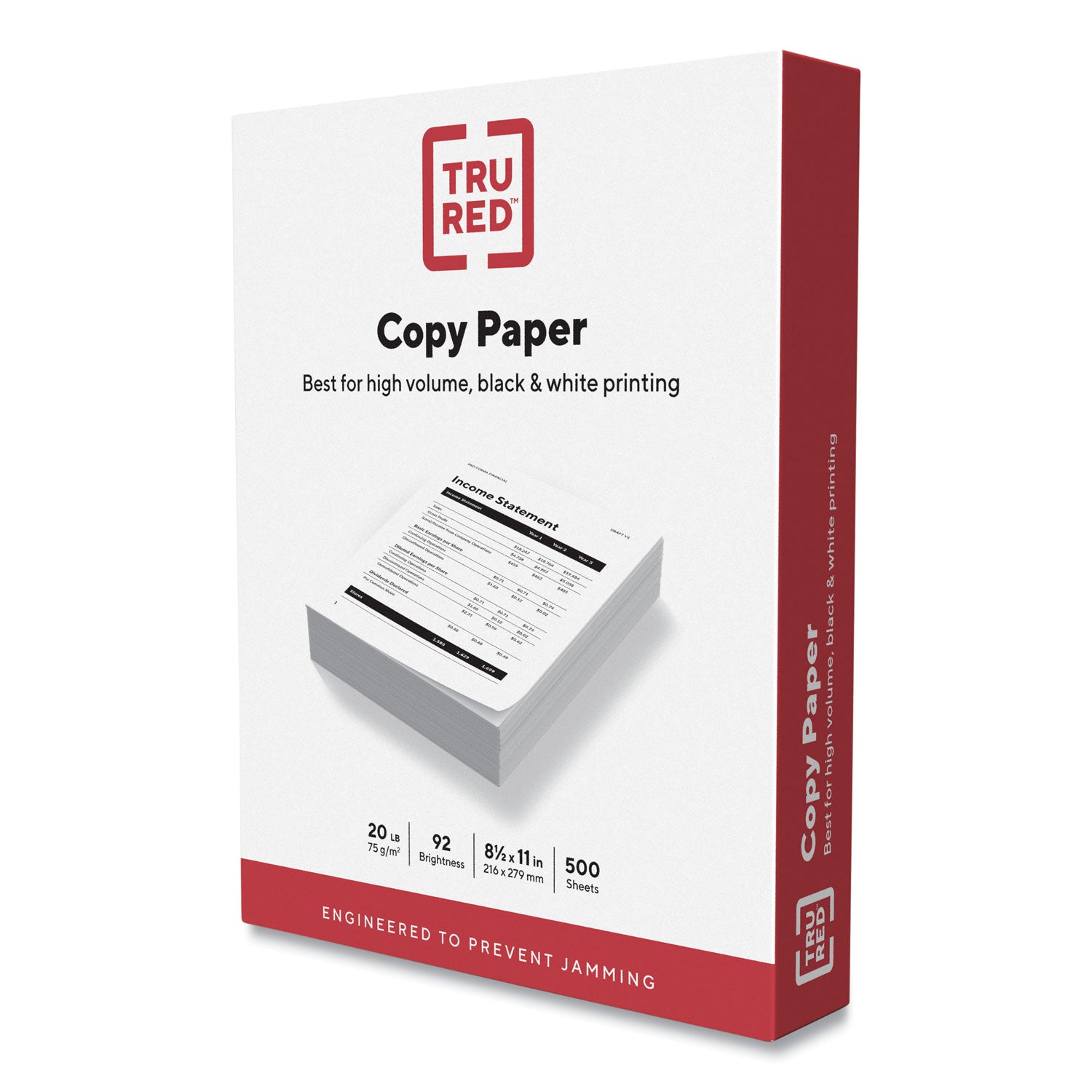 Copy Paper, 92 Bright, 20 lb Bond Weight, 8.5 x 11, 500 Sheets/Ream, 8 Reams/Carton