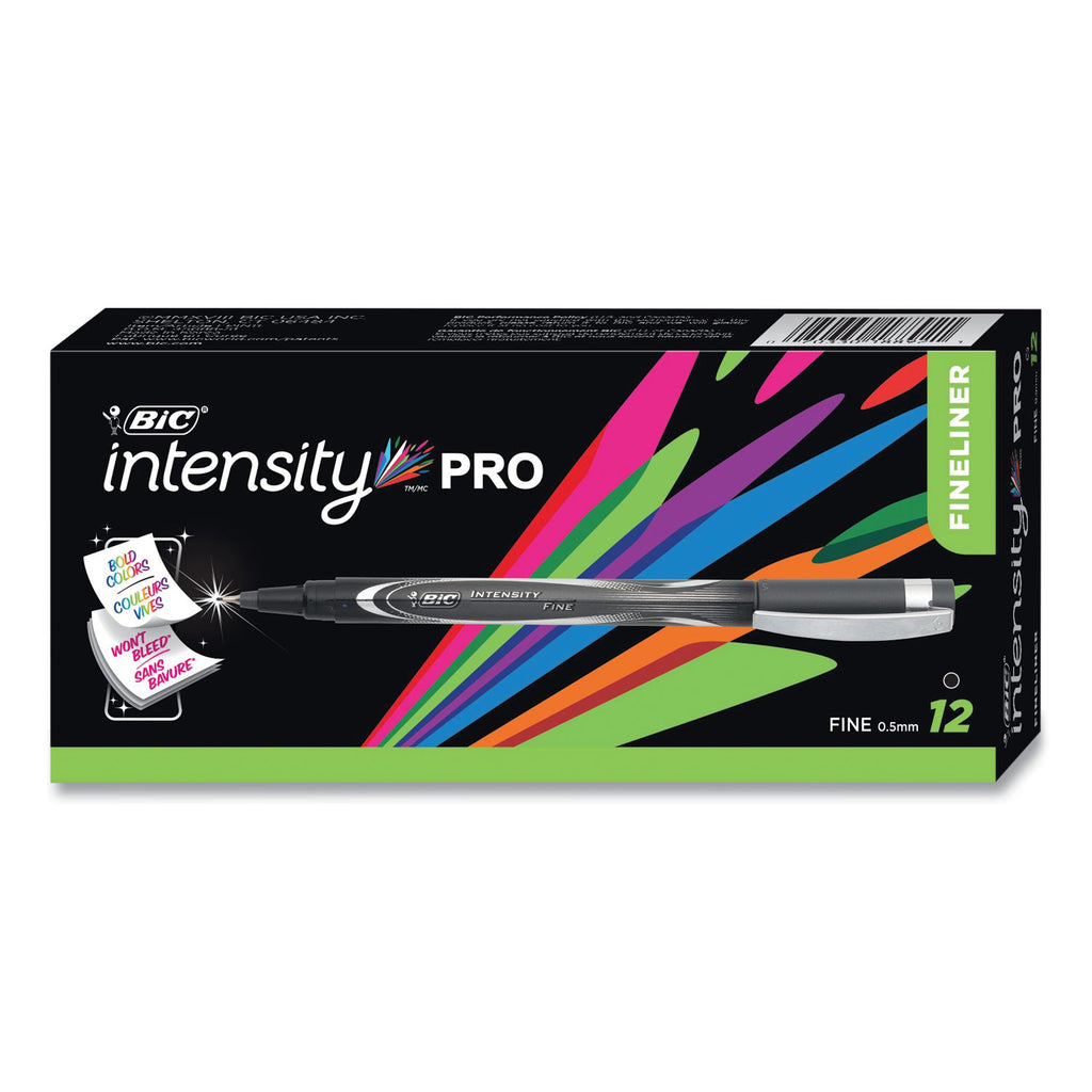 Intensity Porous Point Pen, Stick, Fine 0.5 mm, Black Ink, Black Barrel, Dozen - 