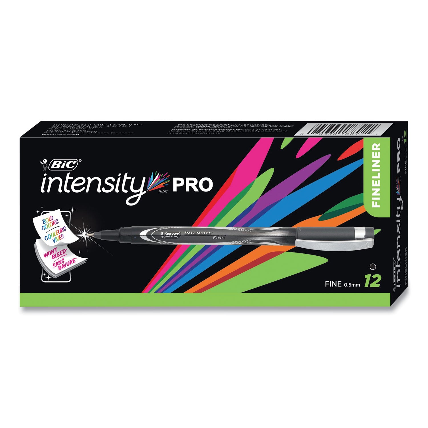 Intensity Porous Point Pen, Stick, Fine 0.5 mm, Black Ink, Black Barrel, Dozen - 