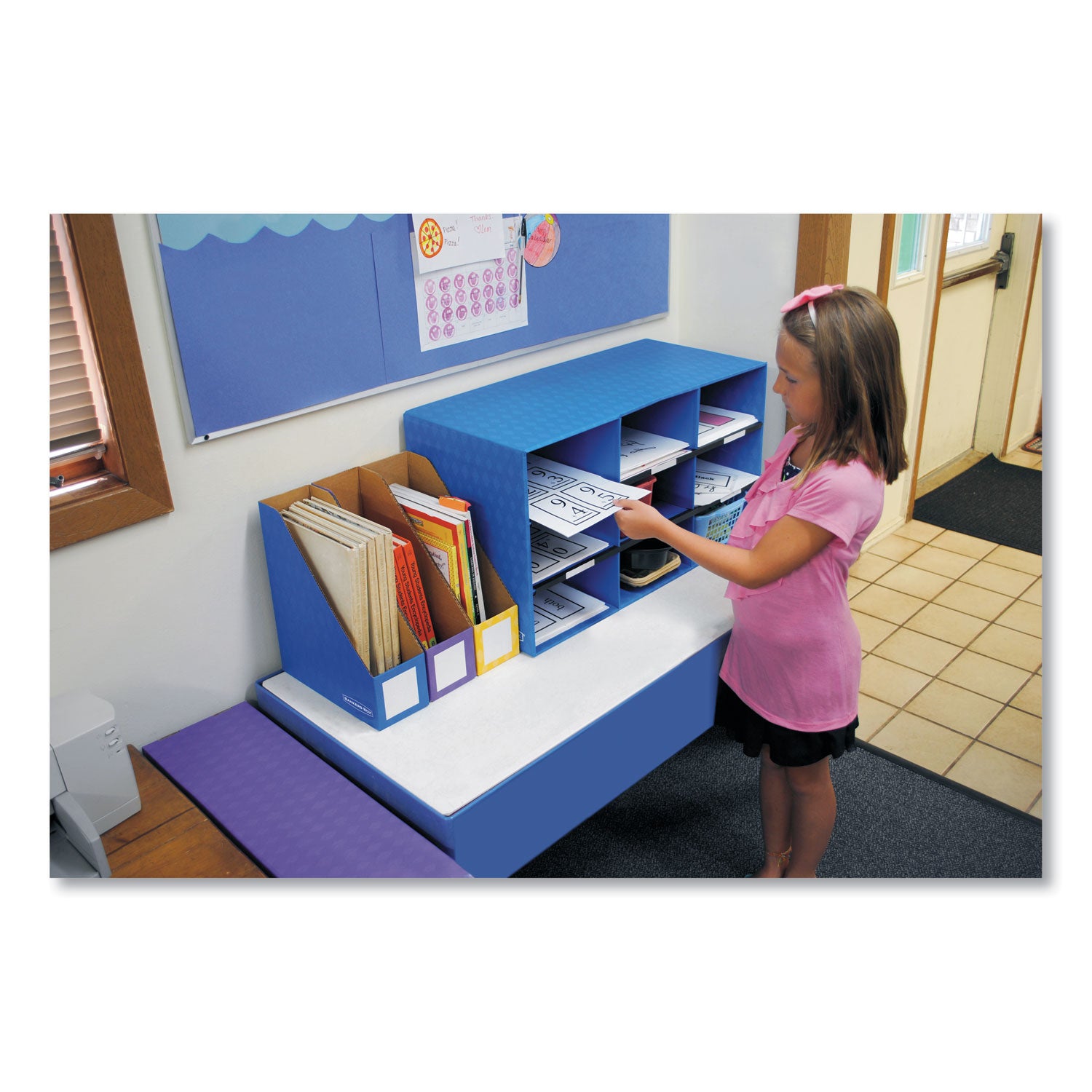 Classroom Literature Sorter, 9 Compartments, 28.25 x 13 x 16, Blue - 